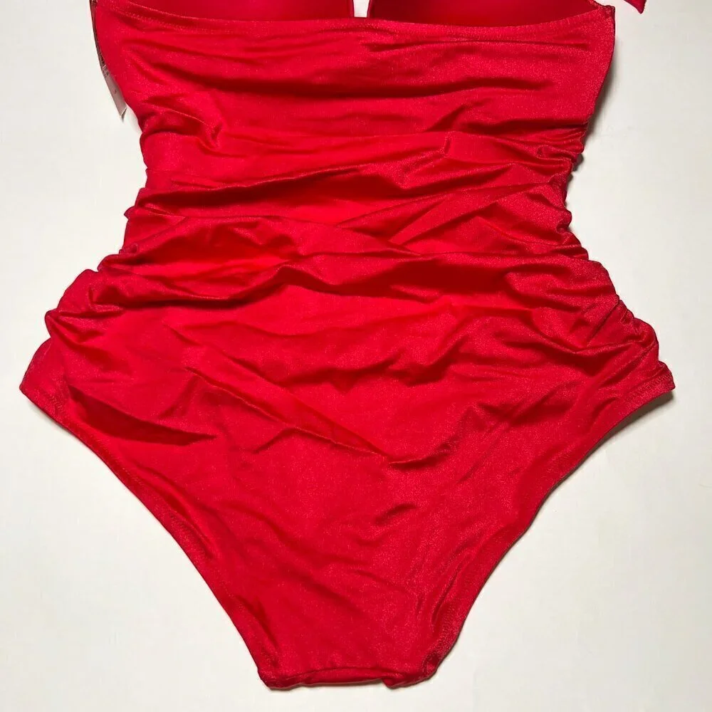 Victoria Secret XL One Piece Swimsuit Bikini Push Up Ruched Lipstick Red